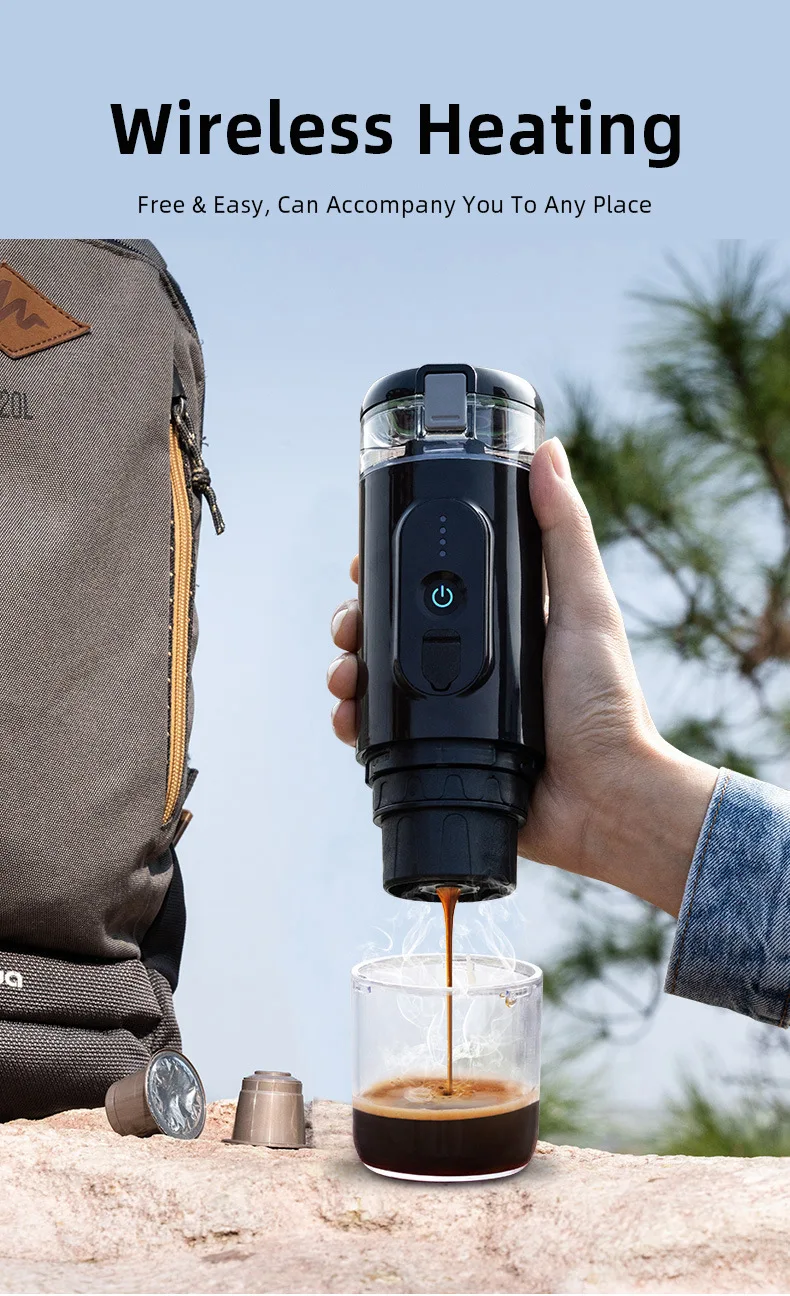 المحمولة كبسولة صانع القهوة ، وعاء القهوة الصغيرة ، تسخين البطارية ، شبه التلقائي ، السفر ، سيارة ، المنزل ، في الهواء الطلق ، جديد