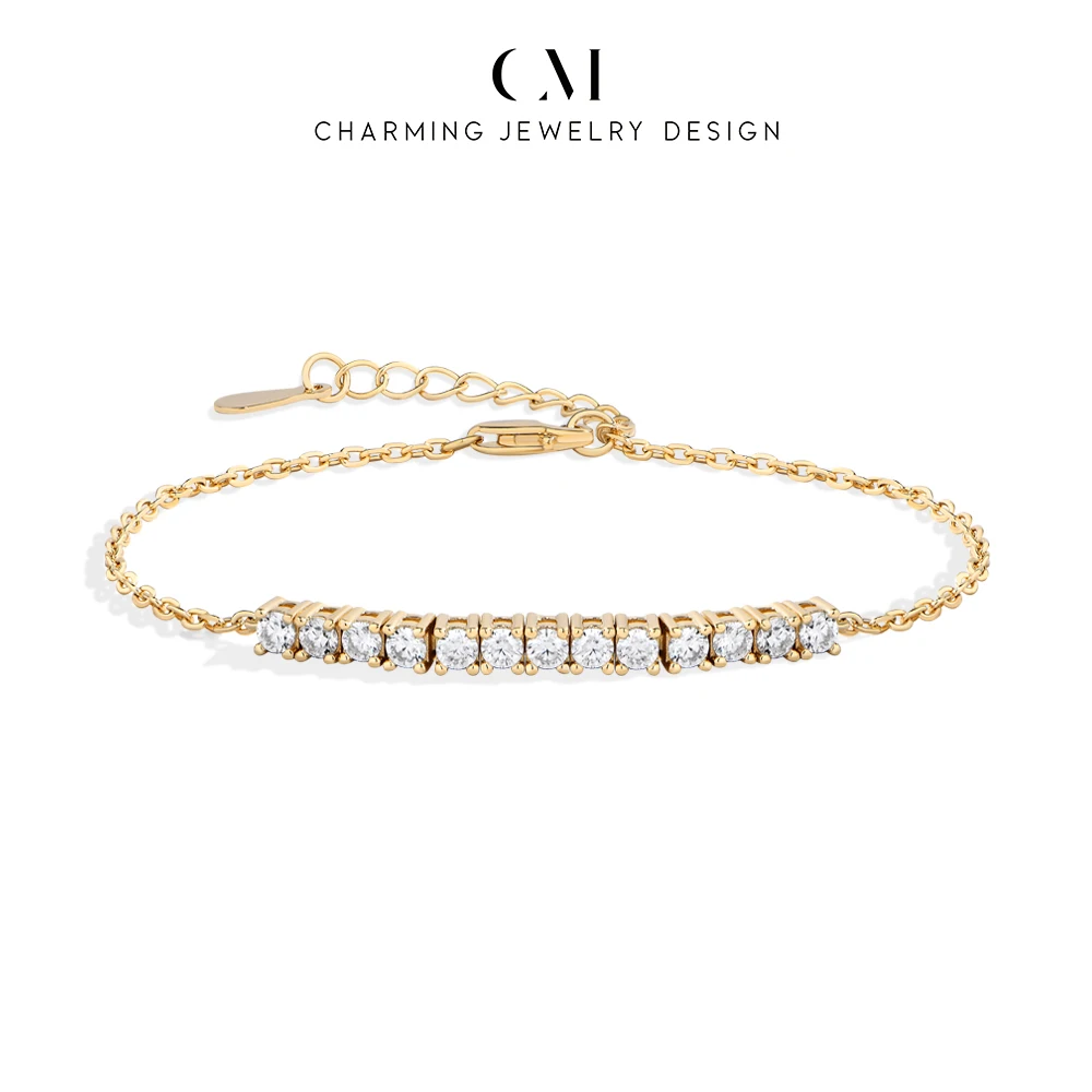 CHARMING Classic Full-Moissanite Tennis Bracelet for Women S925 daily-jewelry Party Birthday Gift Anniversary with certificate