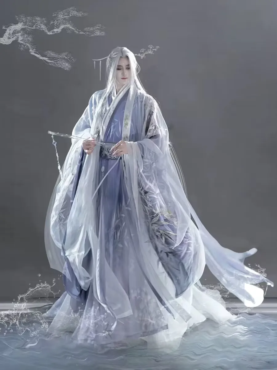 

Chinese Hanfu Men&Women Vintage Embroidery Hanfu Suits Adult Halloween Cosplay Costume Purple Hanfu 6pcs Suits Plus Size 3XL