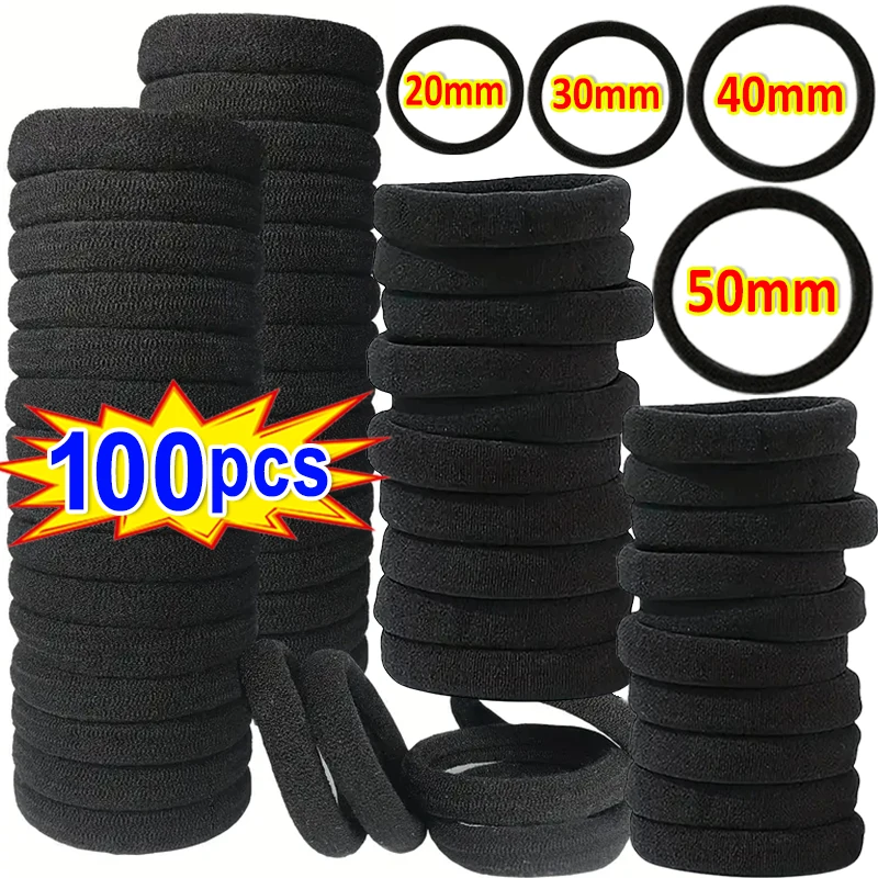 10/100pcs Women Girls Black Basic Hair Bands Simple Rubber Ropes Scrunchies High Elastic Headband Tie Clips Ponytail Holders