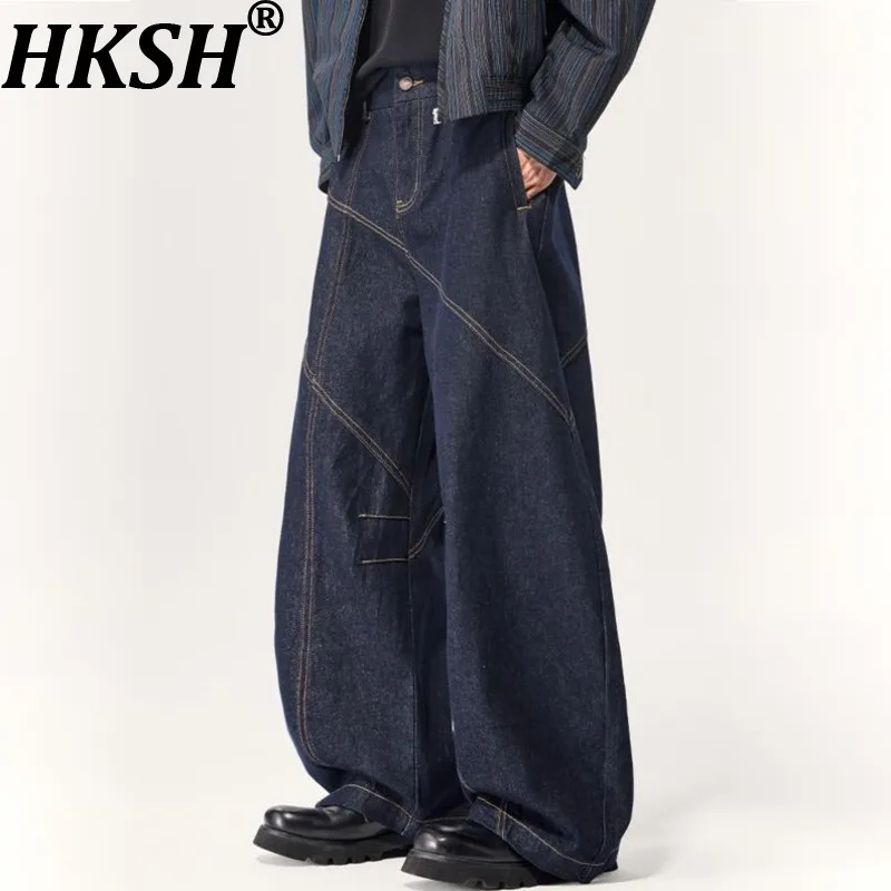 

HKSH Весна Осень Новые мужские повседневные джинсы в стиле панк в американском стиле ретро Женские свободные универсальные джинсовые брюки с широкими штанинами Falred Y2K HK14780