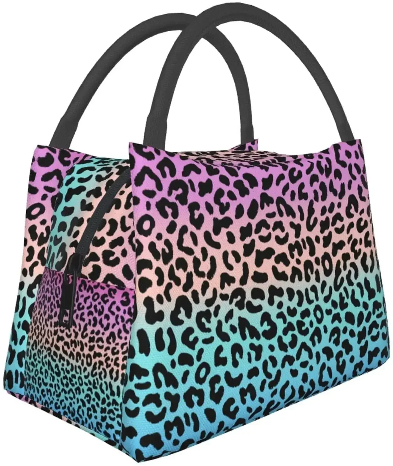 

High Capacity Colorful Leopard Lunch Bag Women Insulated Portable Reusable