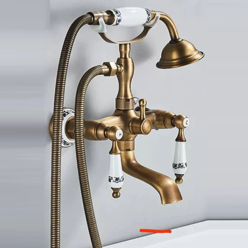 Wall Mounted Bath Tub Faucet Antique Bronze Bathtub Faucets with Hand Shower Dual Handle Mixer Crane