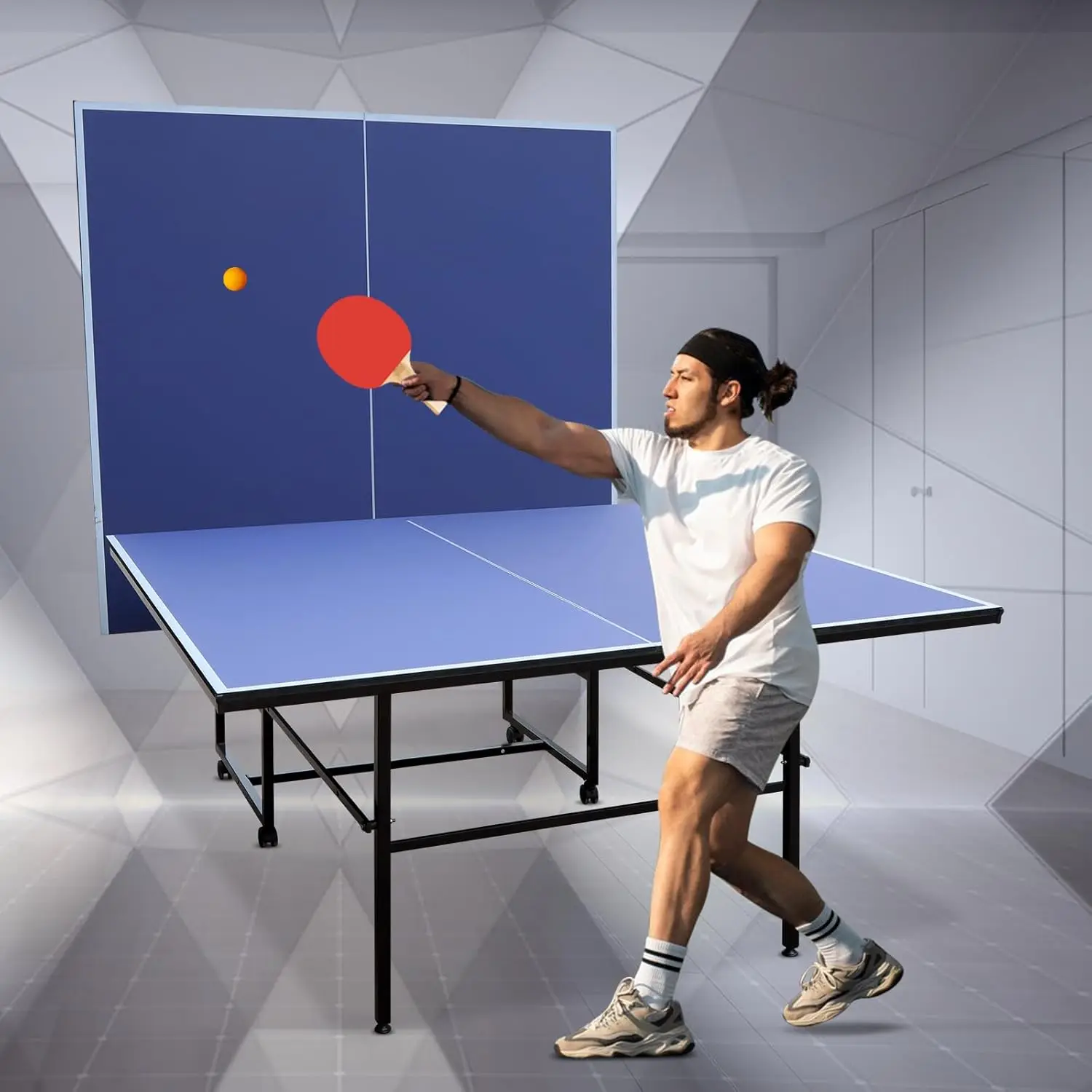 Professional MDF Indoor Table Tennis Table with Quick Clamp Ping Pong Net (Straight Legs) with 2 Rackets and 3 Balls