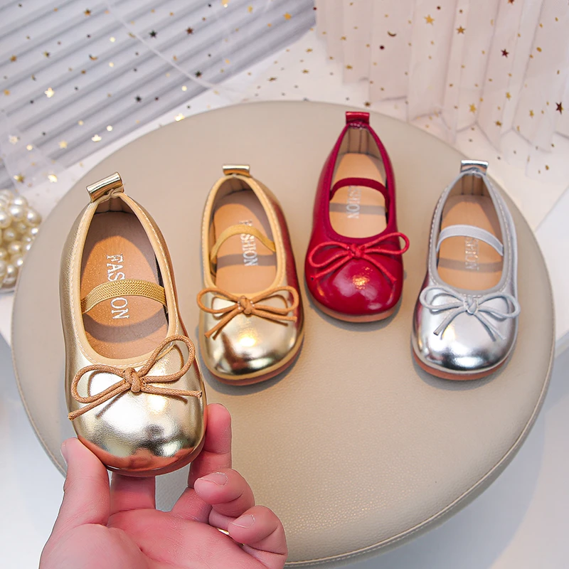 

Детские туфли из искусственной кожи для девочек в простом стиле, с нескользящей подошвой, на ремешке, балетки с бантом, для принцесс, для вечеринок, Мэри Джейн