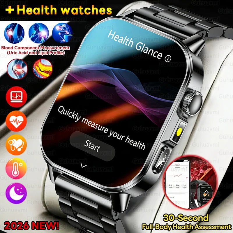 2026 Health Care Smart Watch Men Women BMI Analysis Uric Acid Blood Lipids Blood Pressure Heart Rate BT Call AMOLED Smartwatches