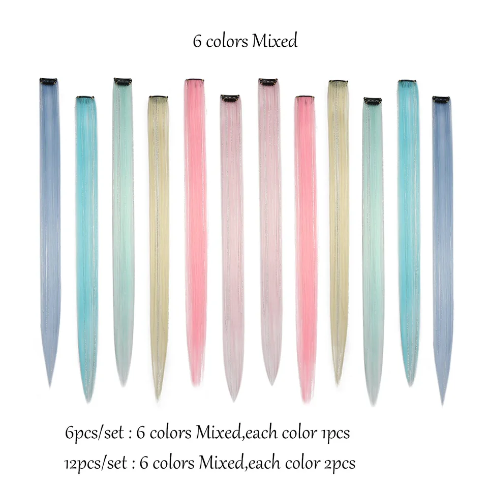 Extensiones de cabello con clip multicolor con tinsels, extensiones de colores, 2 en 1 cabello arcoíris con tinsels plateados para niños y niñas 3