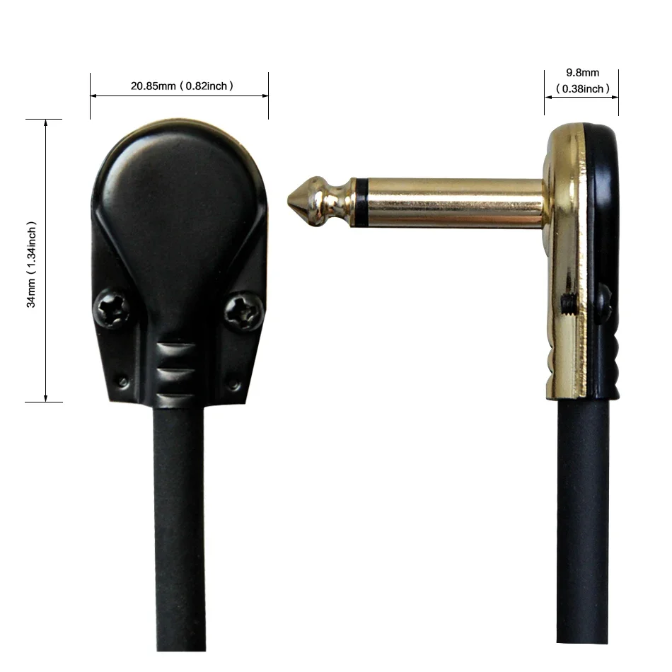 3 Buah Kabel Patch Gitar Berlapis Emas Sudut Kanan 10/15/20/30/60Cm 1/4 Kabel Gitar untuk Pedal Efek Gitar Kabel Audio Jack Jack