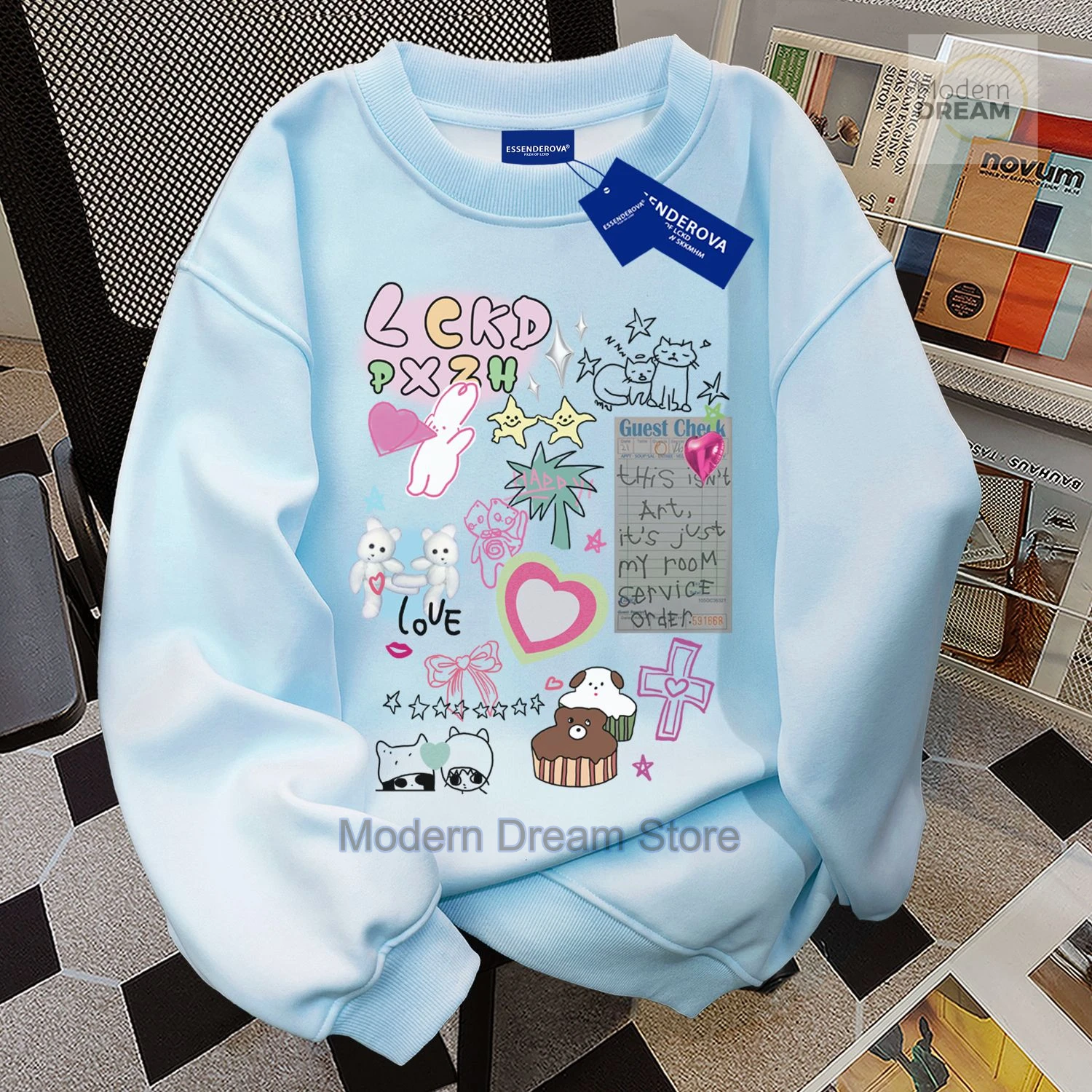 American high street letter printed round neck sweater women's loose and versatile ins wind design top in spring and autumn