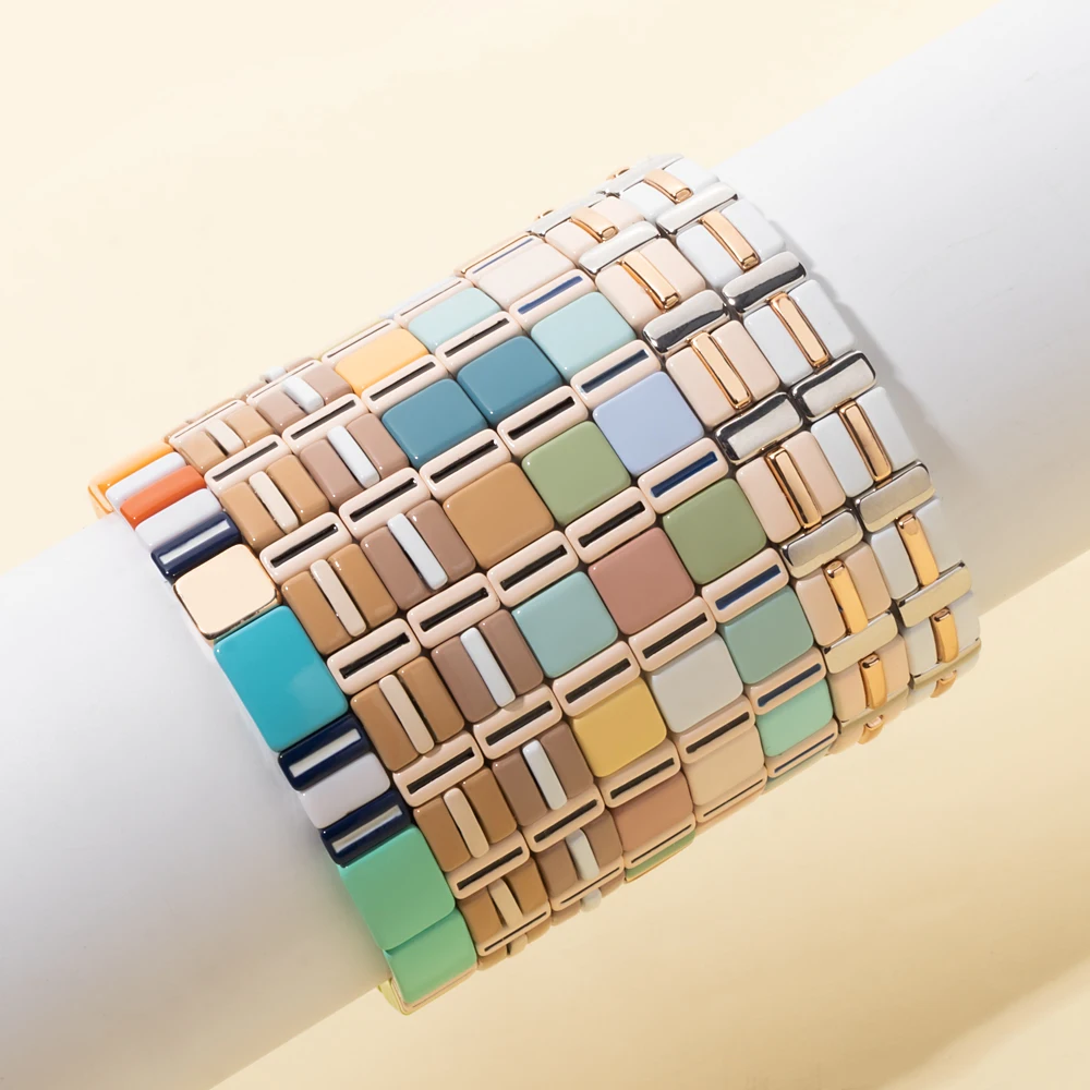 BEUTIFOR High Quality Alloy Painted Beads Women Bracelet Boho Enamel Drip Oil Elastic Bangle Women Jewelry Accessories 2024
