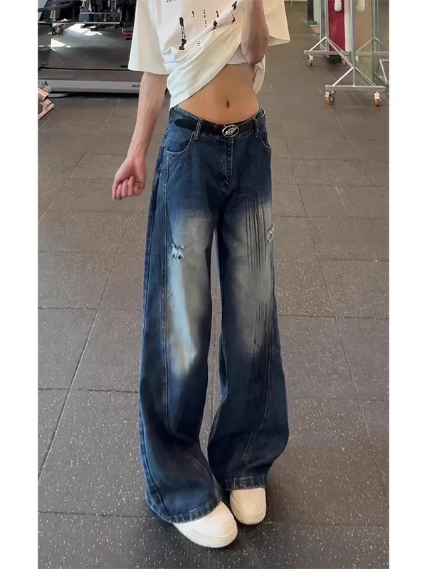 

Мужские джинсы в стиле американского ретро, синие, рабочие, свободные, весна-осень, широкие штанины, повседневные, городские, хлопковые...