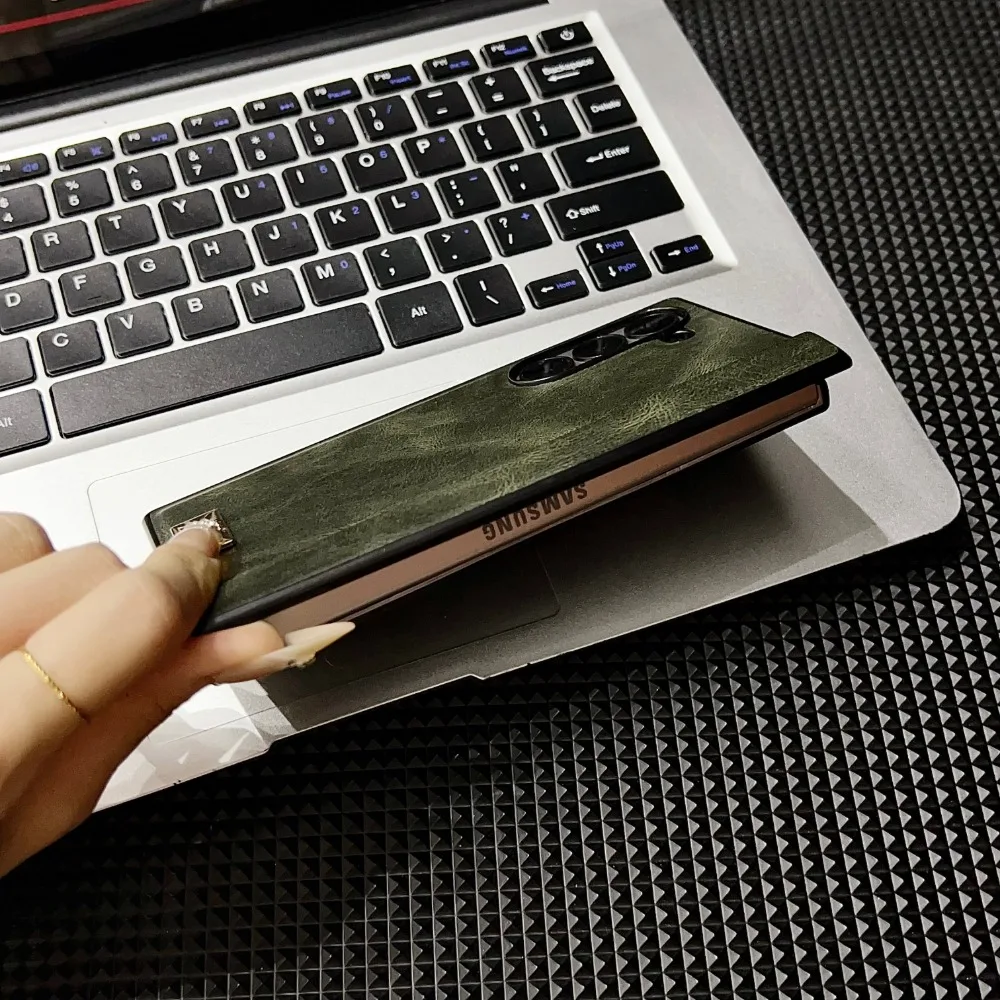 Retro หนัง Hard SHELL สําหรับ Samsung Galaxy Z พับ 6 5 4 3 Fold6 Fold5 Fold4 Fold3 กันกระแทกบานพับฝาครอบป้องกัน