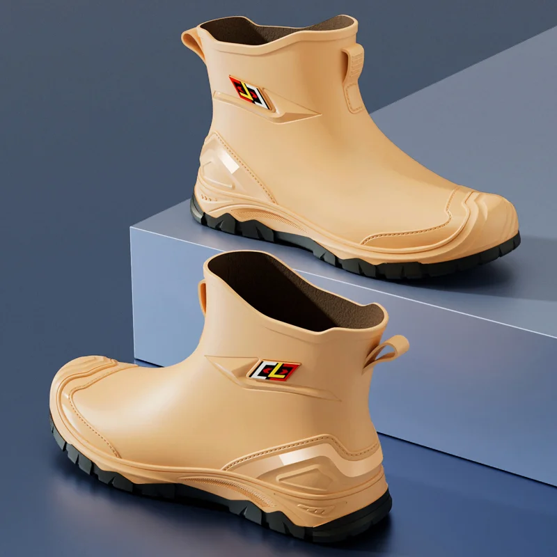 Workwear Style Outdoor Work Commuting Fishing Kitchen Anti Slip Waterproof Men's Flat Bottomed High-Quality Rubber Boots Rain Bo