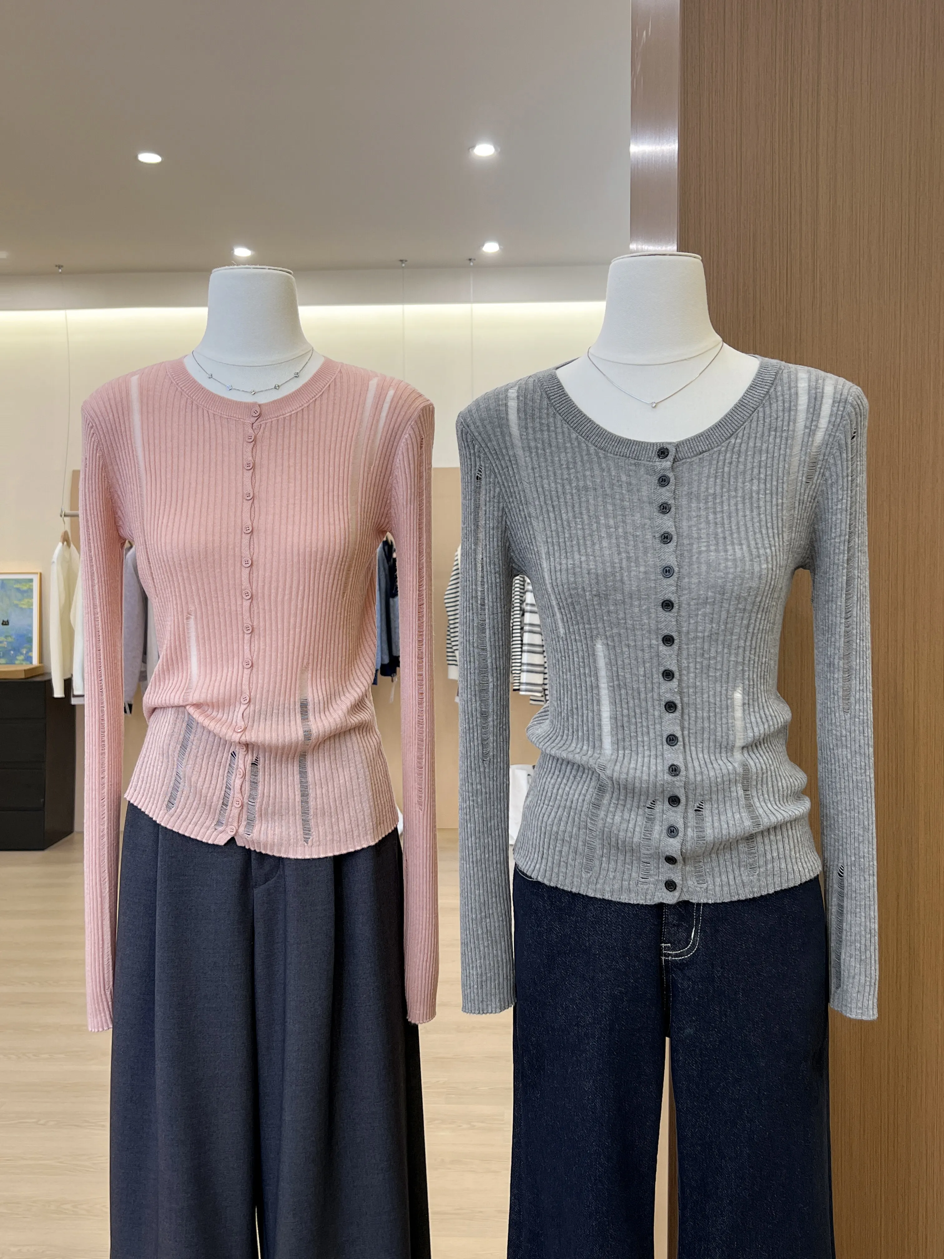 Kardigan Rajut Berongga Untuk Wanita Di Musim Semi Dan Musim Gugur Dengan Desain Unik, Slim Fit Dan Efek Meniruskan Tubuh, Cocok Dipadukan Dengan