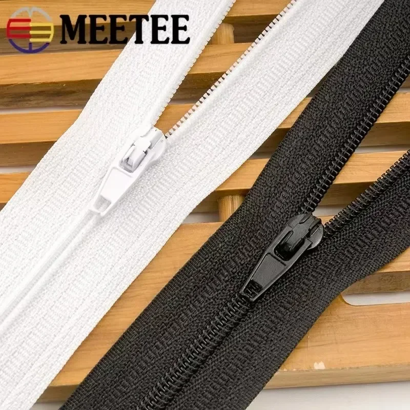 Meetee 5/10Pcs 40-300cm 3# Nylon Zipper Black White Open-end Zippers Down Jacket Coat Shoes Auto Lock Zips DIY Sewing Accessory