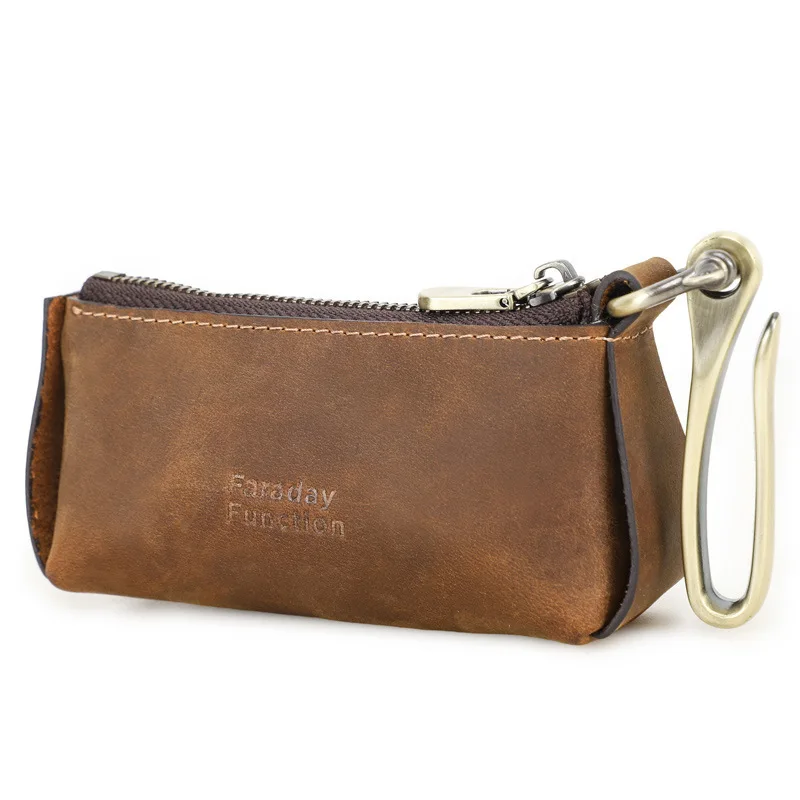 New Fashion Korean Version Crazy Horse Leather Multi Functional Anti RF Car Remote Control Key Storage Key Bag Coin Purse Holder