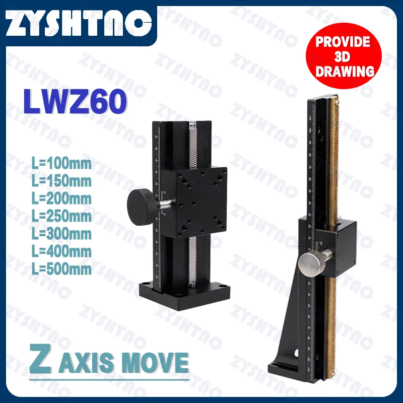 

Z Axis LWZ60 L=100-500mm Dovetail Groove Linear Long Stroke Fine-Tuning Sliding Table Manual Displacement Trimming Platform