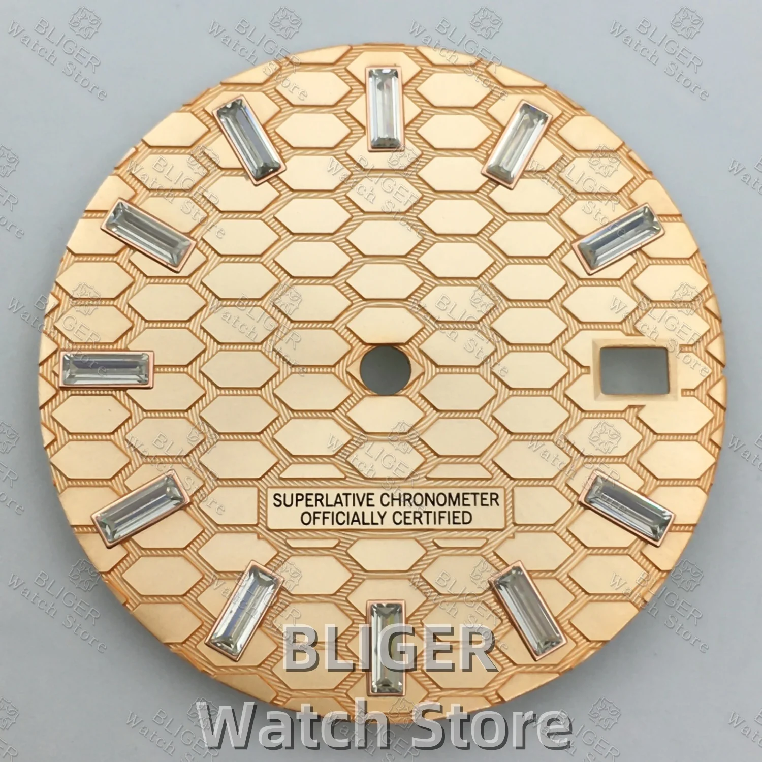 Mostrador de relógio com textura de favo de mel, 29mm, preto, prata, ouro rosa, índice de diamante, ajuste do movimento nh35 nh36