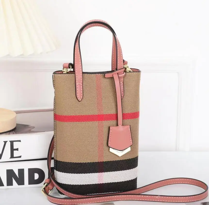 Luxury Mini Lattice Canvas Crossbody Ladies Bag Leather Mobile Phone Bag Fashion Handbag Women Casual Small Shoulder Bag