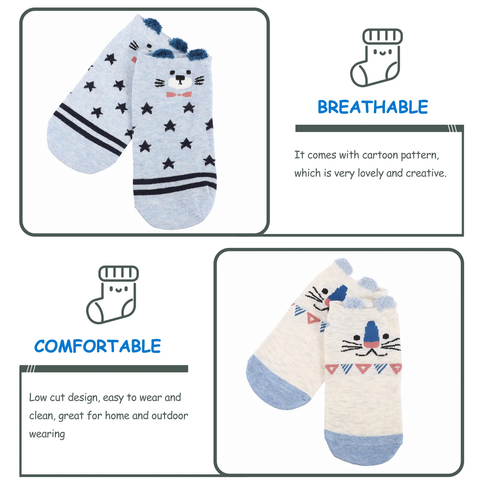 

5Pairs Cute Cartoon Ankle Socks Breathable Soft Comfortable for Daily Use Perfect Gift Girls Women Socks