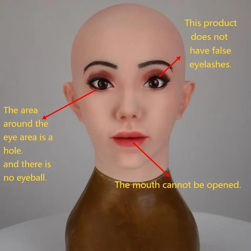 High Simulation Bald Female Silicone Face Mask Realistic Skin Texture Head Mask Crossdresser Cosplay Masquerade Party Prop