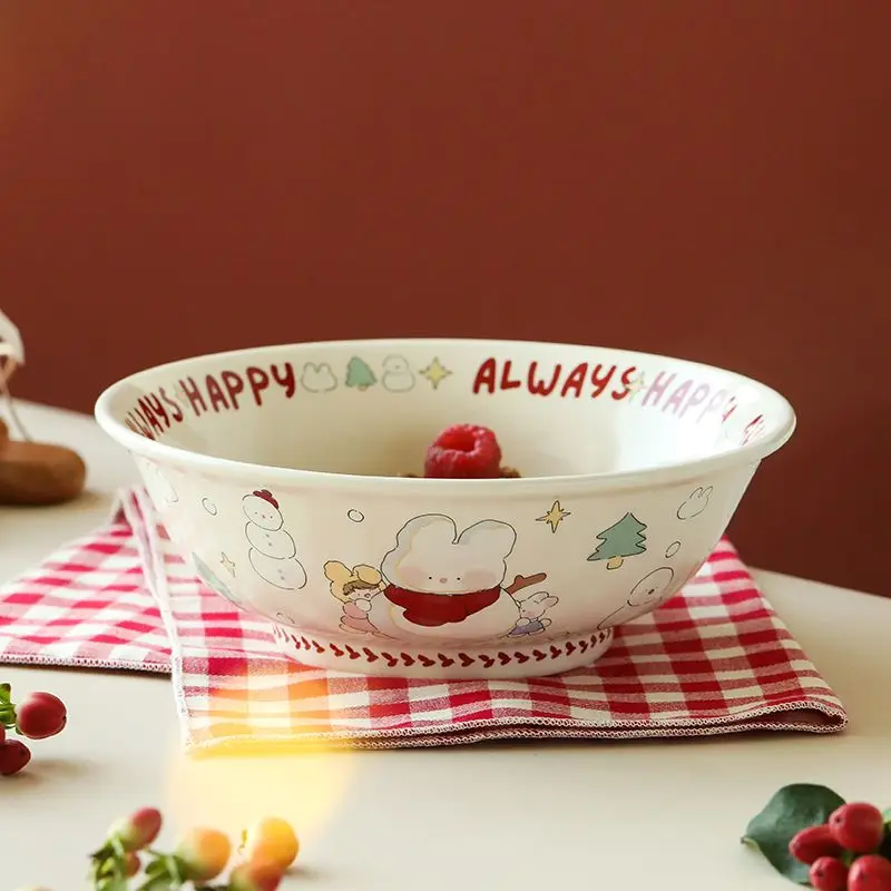 8 Inch Lovely Household Noodle Bowl Large Ceramic Soup Bowl Christmas Snowman Noodle Rice Ramen Bowl Kitchen Utensils Tableware