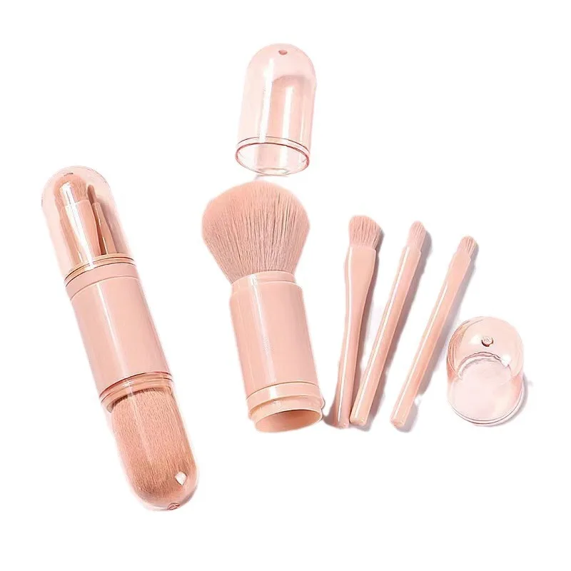 4 in 1 Convenient Makeup Brush Separable Small Sleeve Brush Soft Touch Compact Eye Shadow Powder Blusher Travel Makeup Brush