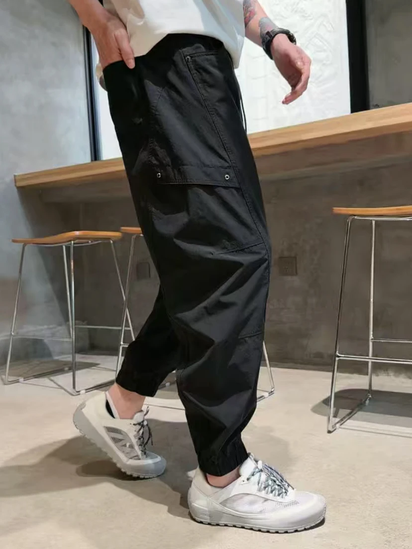 Men's Casual Loose Fit Work Pants Summer Thin Pocket Design Quick Dry Polyester Fiber mid Waist Trousers for Men