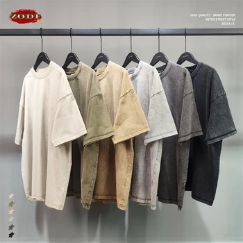 ZODF 新しい夏のバティック洗浄 Tシャツ男性ユニセックスレトロルースハイストリート 275gsm コットン Tシャツブランドデザイン HY0594