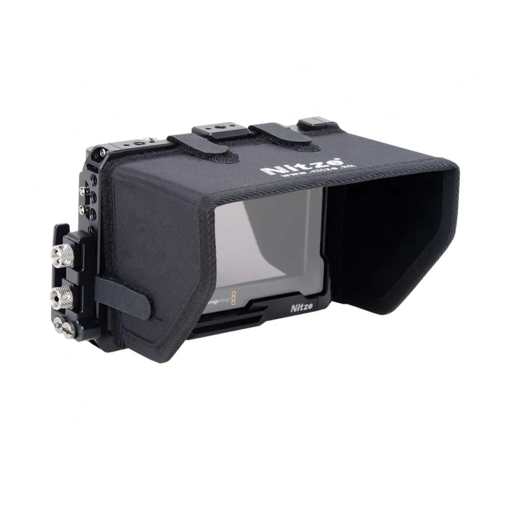 Gabbia per Monitor Nitze con Sunhood e morsetto per cavo HDMI per Blackmagic Video Assist 5 12G / Blackmagic Video Assist 5 3G JT-B01B