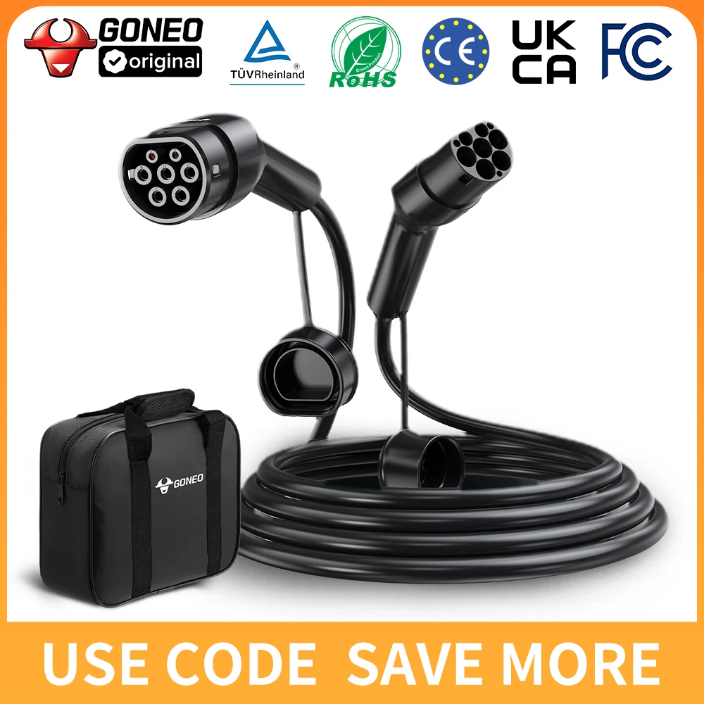 Câble de charge GONEO Type 2 pour véhicules électriques, 3 phases CCS2, 7 kW /11 kW /22 kW, câble hybride automobile Type 2 compatible