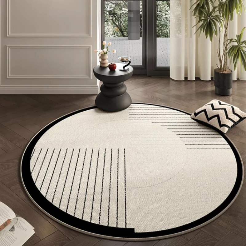 French Round Living Room Decorative Carpet Minimalist Black White Bedroom Carpet Creative Line Art Study Rug Dirt-resistant Rugs