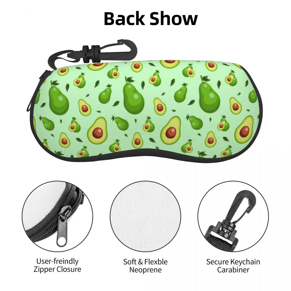 Avocado Print Horizontal Glasses Case Funny Fruit Daily Zip Sunglasses Pouch Convenient Men Women Eyewear Box