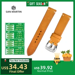 San Martin Pasek do zegarka z mechanizmem szybkiego uwalniania Włochy Pubelo Frosted Leather Strap 20mm 22mm Pasek do zegarka Retro Pin Buckle Simple Fashion 스트 qual?”