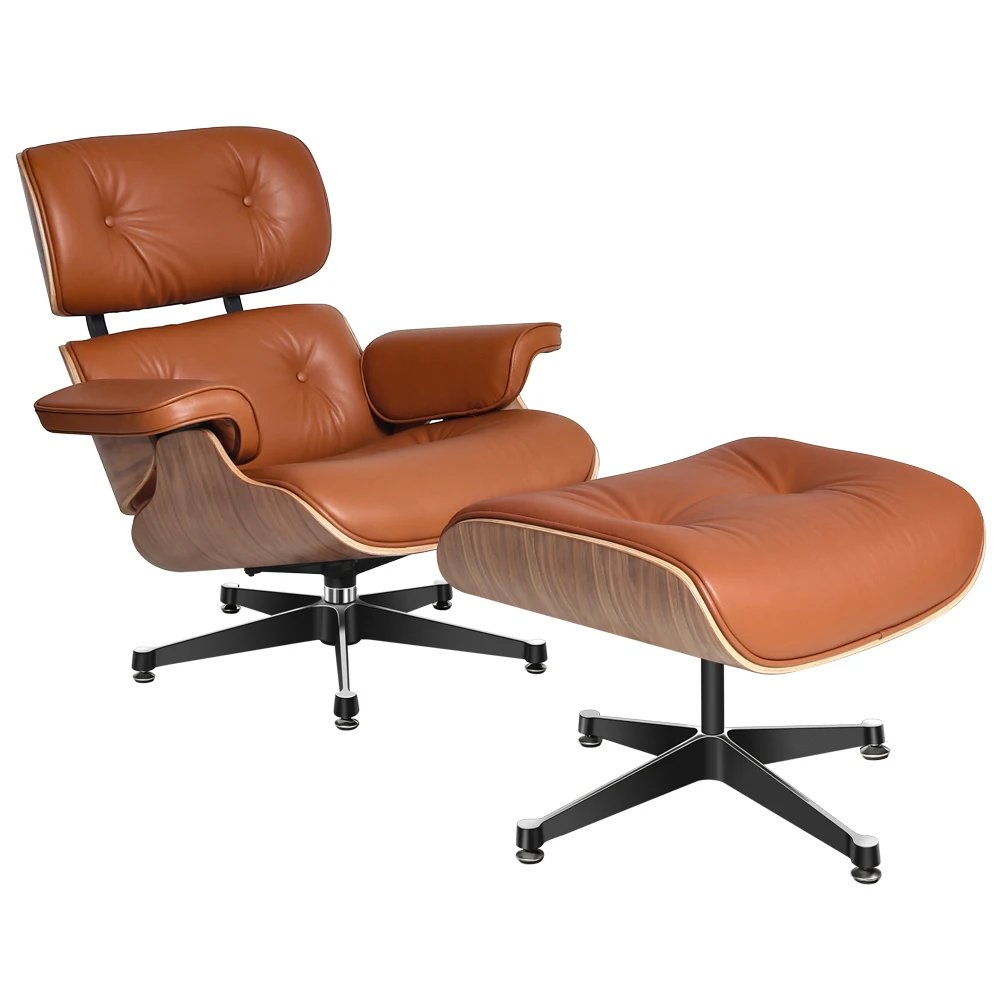 Lounge Chair poltrona reclinabile classica in noce chiaro con cowwho naturale marrone chiaro Big