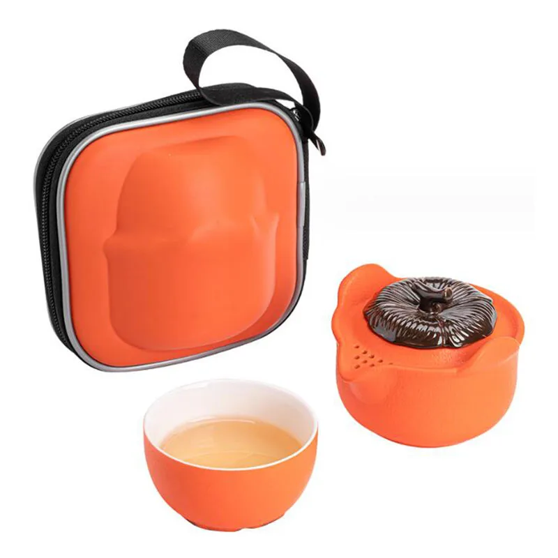 Travel Portable Carrry Tea Set Persimmon Gaiwan Kungfu Tea Cup Tea Tissue Ceramic Crafts Set Kitchen Teaware Tea Accessories