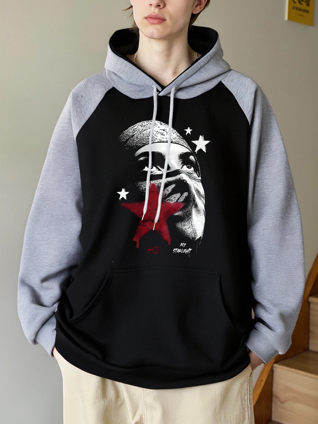 

Look At The Stars In The Sky Дизайн Мужская толстовка реглан Повседневные толстовки с карманами Осенняя модная одежда Флисовая мягкая толстовка Y2K унисекс