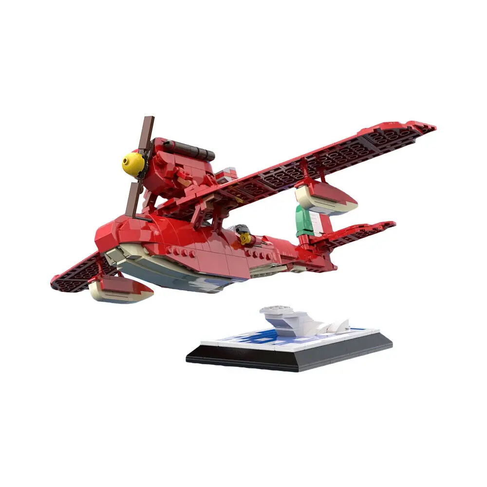 The Red Seaplane from Anime Movies about Pilot Turns Pig 572 Pieces MOC Build