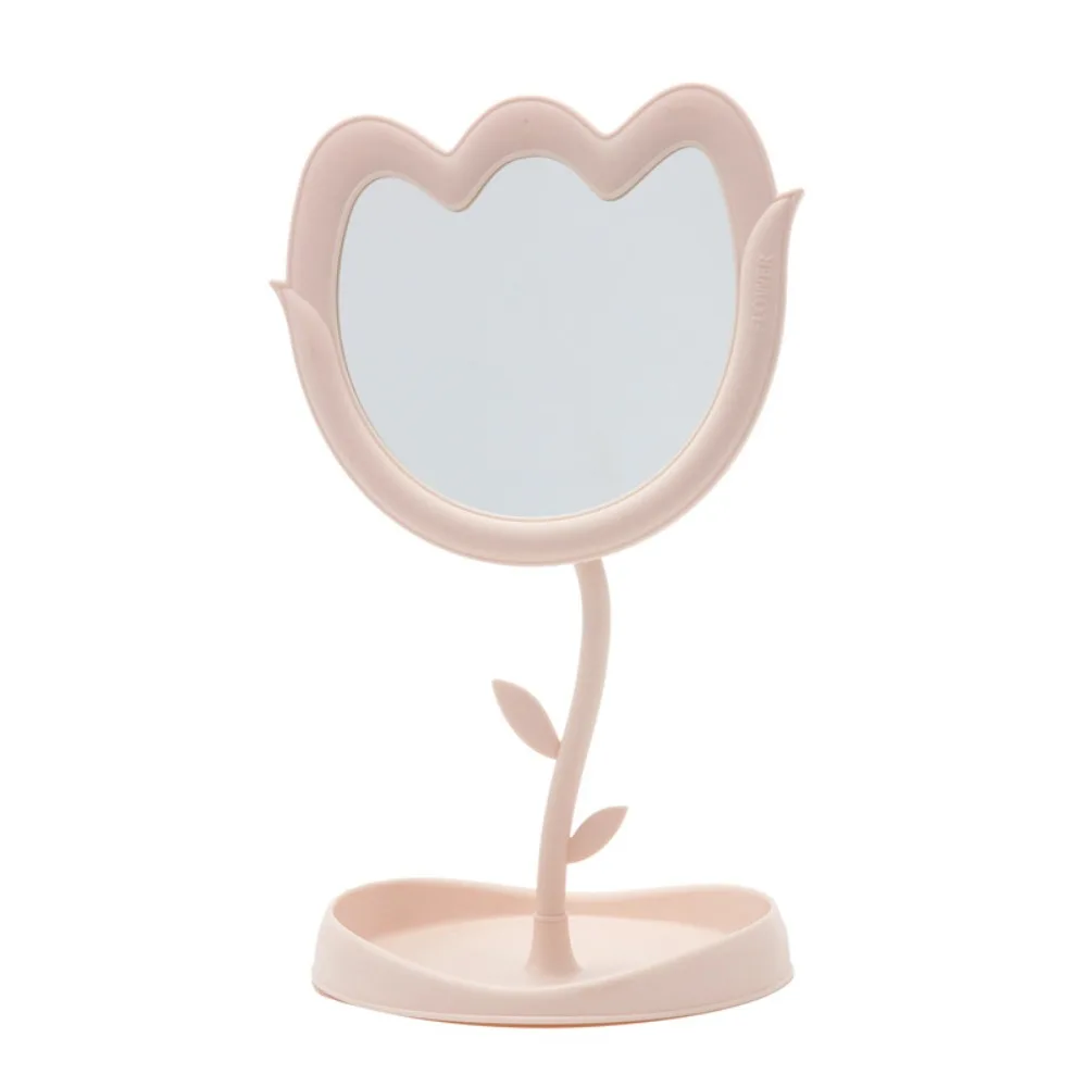 Cute Tulip Shaped Dressing Mirror Classic High-definition Desktop Makeup Mirror Detachable Single Side Table Mirror Dormitory