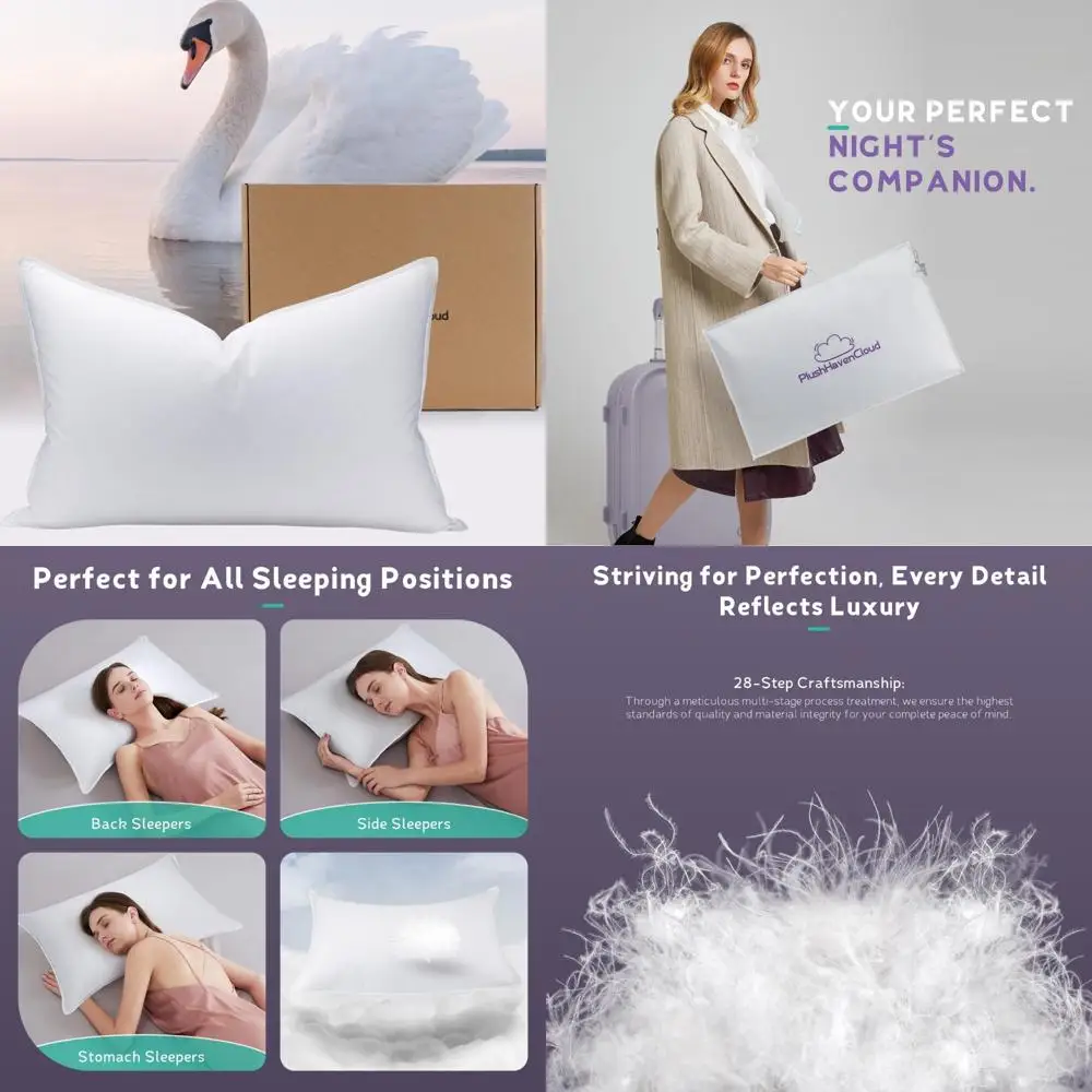 

Luxury Goose Down Pillow with 900+ Fill Power for Comfortable Sleep, 700 Thread Count Hotel Quality