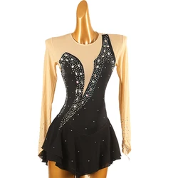 Figure Skating Dress black blue Women girl Ice Skating Dress Gymnastics Costume custom crystal rhinestone b140