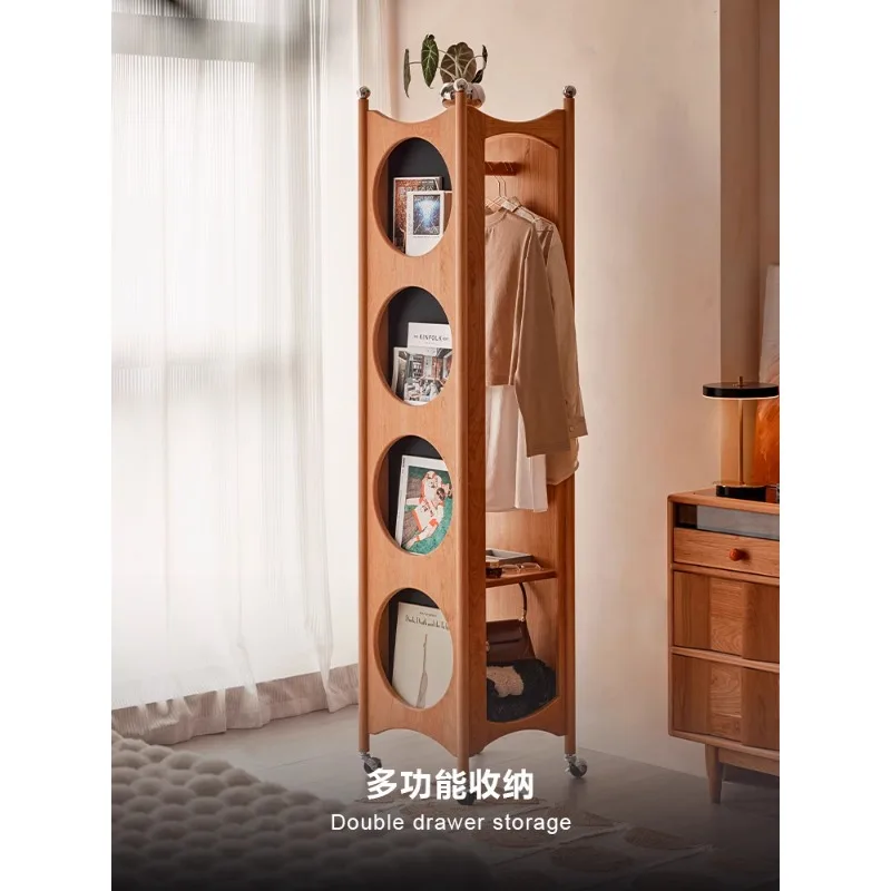 

Medieval solid wood rotating coat rack magazine rack mobile bedroom hanger cherry wood high sense