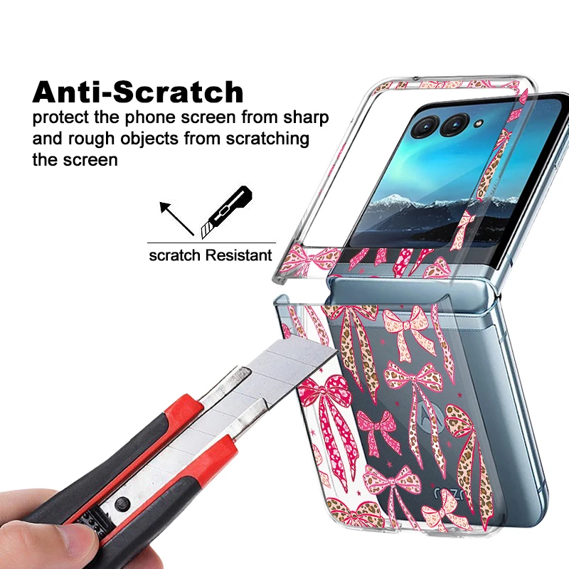 Pink Cherry Bowknot Printed Phone Case For Motorola Razr 60 Ultra Razr 50 40 Ultra 50 40 Clear Shockproof Hard PC Folding Cover view 4