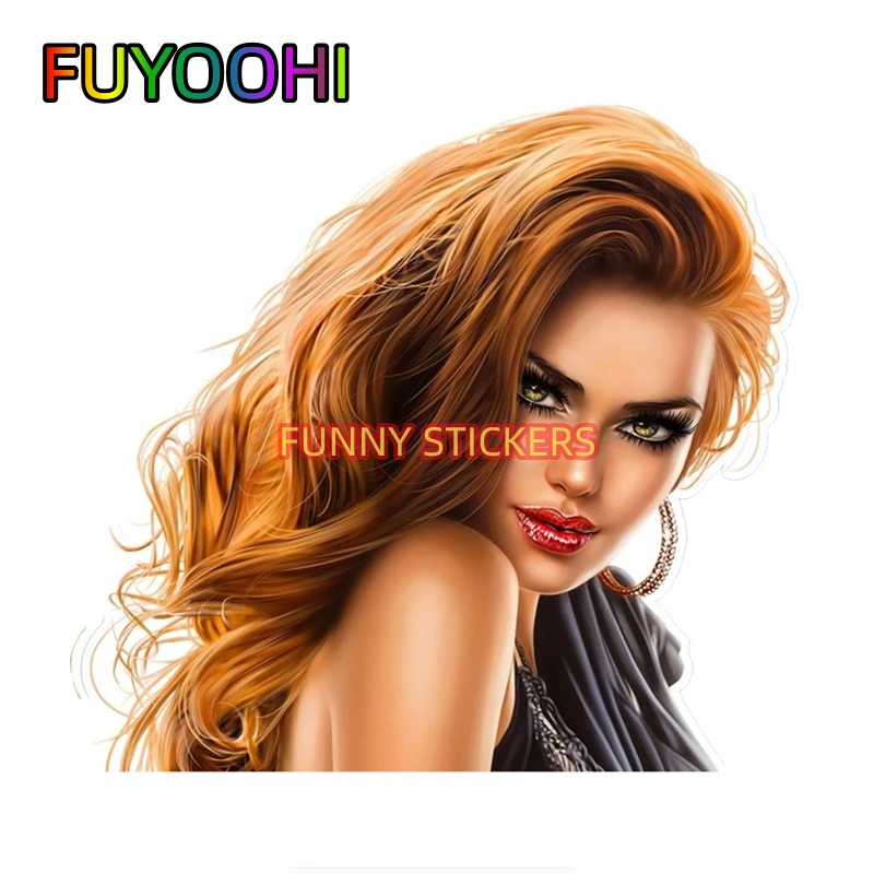 

FUYOOHI Lifelike Creative Curls Blond Hair Girl Car Stickers Waterproof Motorcycle Window Decoration Stickers PVC