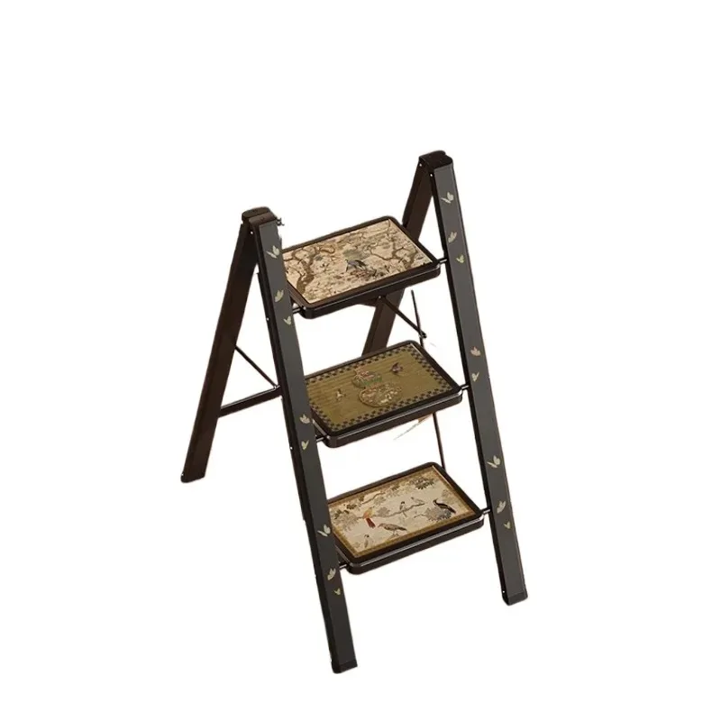 ‌Vintage Folding Step Stool, Anti-Slip A-Frame Ladder, Lightweight Portable Indoor Steps, Adjustable Home Kitchen Climbing Stool