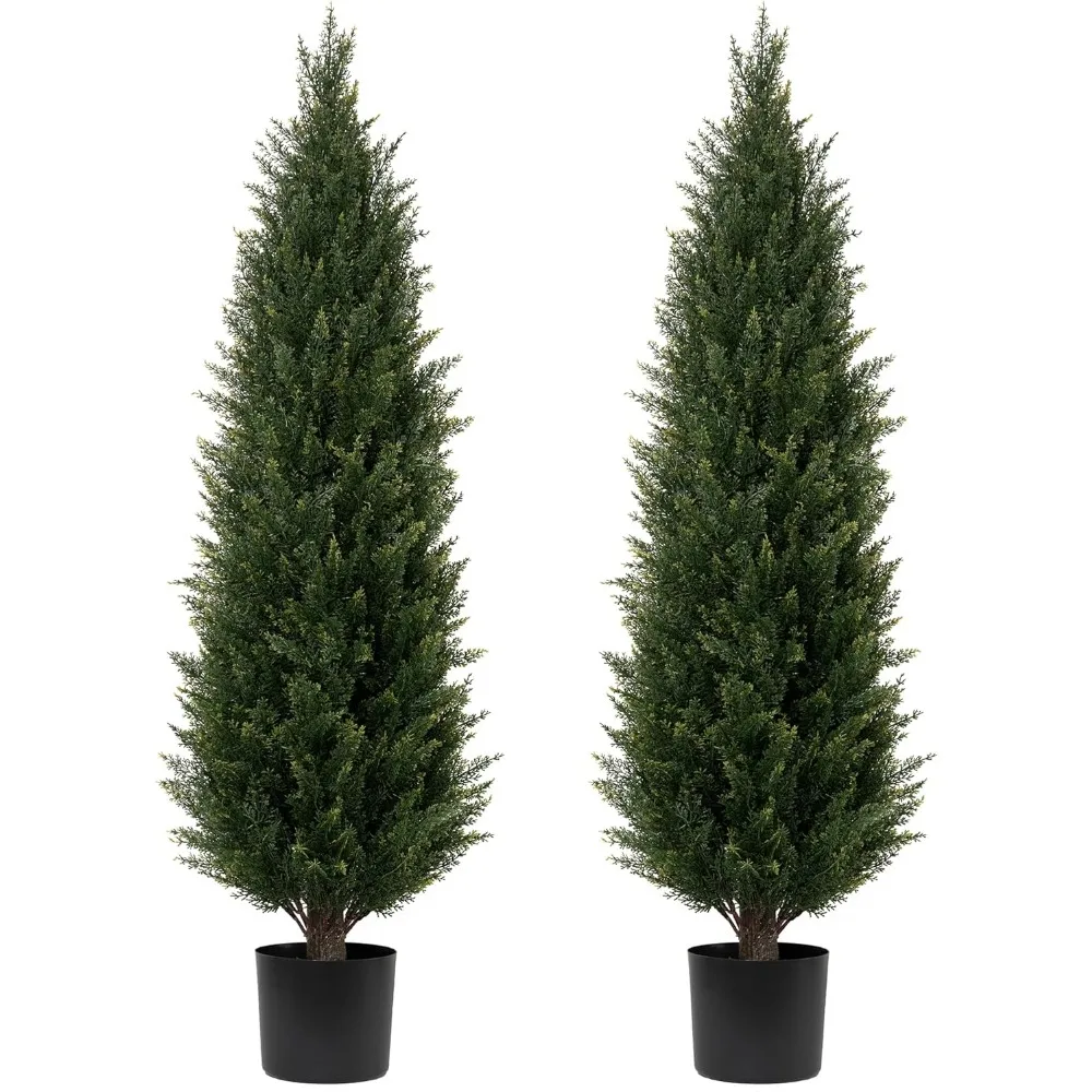 

Two 4FT Artificial Cedar Trees Artificial Pine Tree UV Resistant Potted Plant