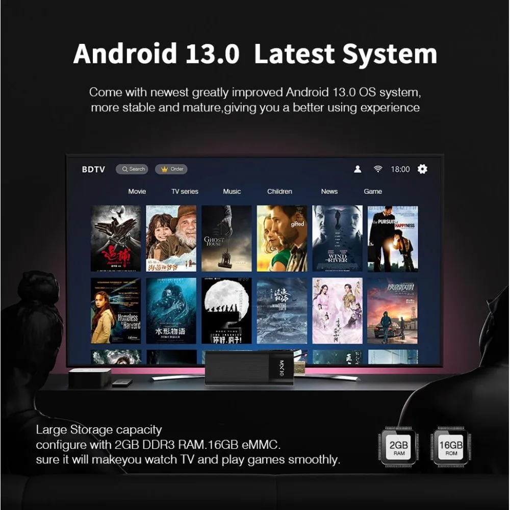 Smart TV Stick 4K HDR MX10 F3 Android 13 2G+16G WiFi6 BT5.4 Quad Core Cortex-A53 Streaming Media Player