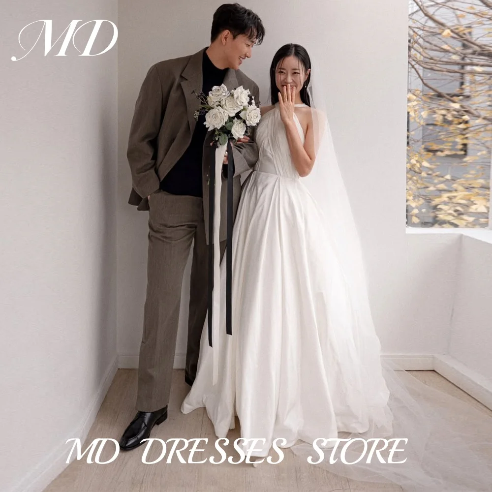 

MD Simple Halter A-line Wedding Dresses Pleat Taffeta Korea Photoshoot Sleeveless Floor-Length Bridal Gown Customized 2025 웨딩드레스