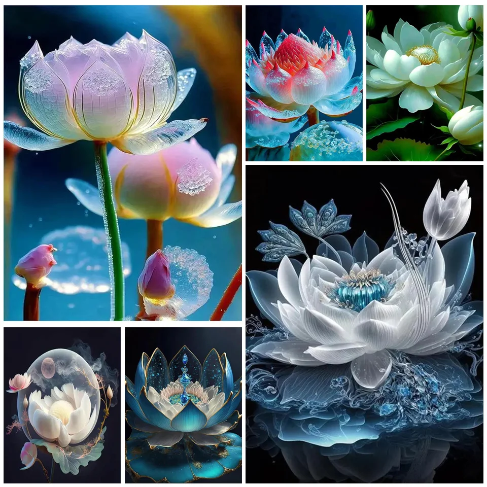 5D DIY Diamond Painting Cross Stitch Lotus Digital Puzzle Wall Art Handmade Diamond Painting Embroidery Mosaic home decor PP5147