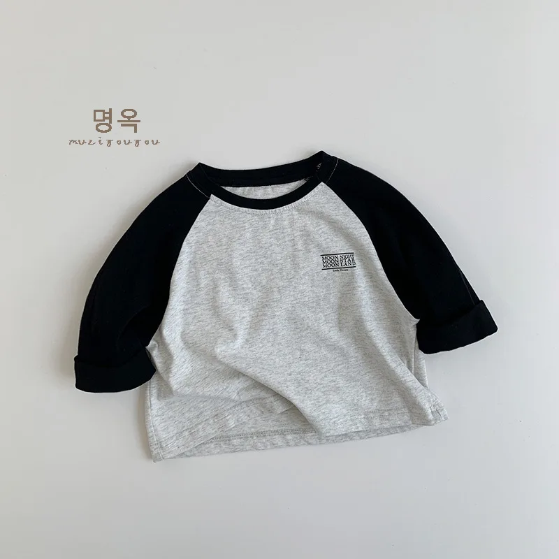 2024 Autumn New Children Long Sleeve T Shirts Boys Girls Casual Letter Tees Kids Versatile Bottoming Shirt Baby Patchwork Tops